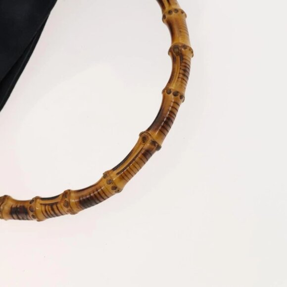 GUCCI Bamboo Shoulder Bag Suede Black Gold 001 1781 1577 Auth 127368 - Picture 8 of 14